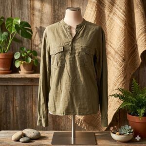 Sandro Paris Earthy Olive Utility Blouse | Size Small | Parisian Chic